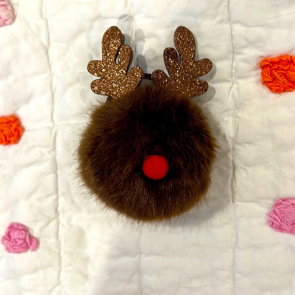 Christmas reindeer hair tie, brown glittery antlers.
